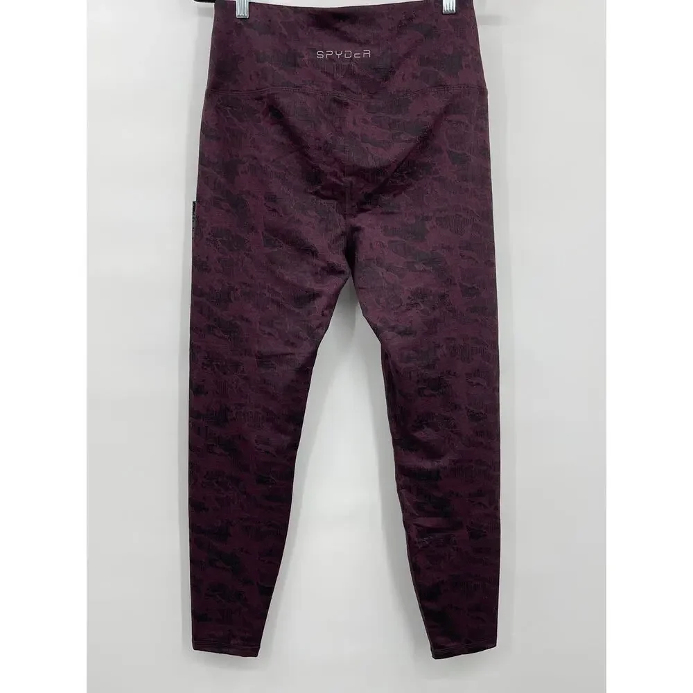 Spyder Active Dark Burgundy Black Pattern Print Leggings Pants Large NEW